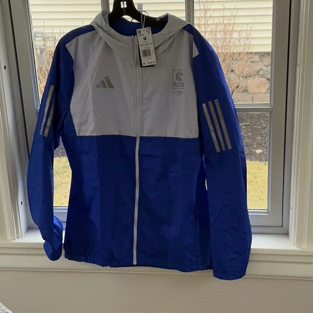2025 Adidas Blue and Gray Boston Marathon Jacket.